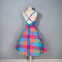 Load image into Gallery viewer, 80s DOES 50s COLOURFUL PLAID CHECK STRAPPY FULL SKIRTED DRESS - S