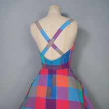 Load image into Gallery viewer, 80s DOES 50s COLOURFUL PLAID CHECK STRAPPY FULL SKIRTED DRESS - S