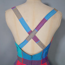 Load image into Gallery viewer, 80s DOES 50s COLOURFUL PLAID CHECK STRAPPY FULL SKIRTED DRESS - S