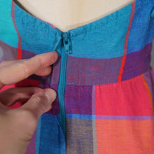 Load image into Gallery viewer, 80s DOES 50s COLOURFUL PLAID CHECK STRAPPY FULL SKIRTED DRESS - S
