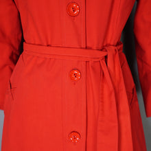 Load image into Gallery viewer, 70s LIGHTWEIGHT BRIGHT RED TRENCH COAT WITH BELT AND DAGGER COLLAR - XS-S