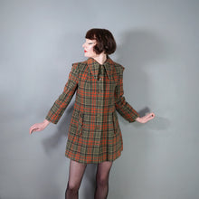 Load image into Gallery viewer, 70s GIL BRET GREEN AND ORANGE PLAID CHECK MINI SWING COAT WITH DAGGER COLLAR - S-M