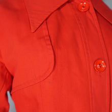 Load image into Gallery viewer, 70s LIGHTWEIGHT BRIGHT RED TRENCH COAT WITH BELT AND DAGGER COLLAR - XS-S