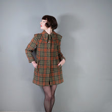 Load image into Gallery viewer, 70s GIL BRET GREEN AND ORANGE PLAID CHECK MINI SWING COAT WITH DAGGER COLLAR - S-M