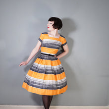 Load image into Gallery viewer, ORANGE AND GREY STRIPED 50s COTTON DAY DRESS - XS