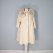 Load image into Gallery viewer, 60S LILLI ANN CREAM FUZZY MOHAIR WOOL SWING COAT WITH HUGE FUR COLLAR - M