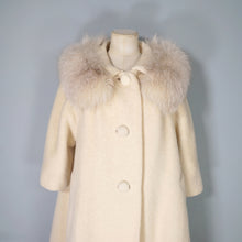 Load image into Gallery viewer, 60S LILLI ANN CREAM FUZZY MOHAIR WOOL SWING COAT WITH HUGE FUR COLLAR - M