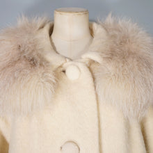 Load image into Gallery viewer, 60S LILLI ANN CREAM FUZZY MOHAIR WOOL SWING COAT WITH HUGE FUR COLLAR - M