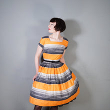 Load image into Gallery viewer, ORANGE AND GREY STRIPED 50s COTTON DAY DRESS - XS