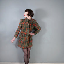 Load image into Gallery viewer, 70s GIL BRET GREEN AND ORANGE PLAID CHECK MINI SWING COAT WITH DAGGER COLLAR - S-M