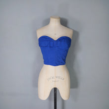 Load image into Gallery viewer, 50s 60s "LILLYWHITES" STRAPLESS BLUE SUN TOP / BONED BUSTIER - XS-S