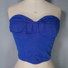 Load image into Gallery viewer, 50s 60s "LILLYWHITES" STRAPLESS BLUE SUN TOP / BONED BUSTIER - XS-S