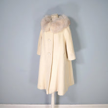 Load image into Gallery viewer, 60S LILLI ANN CREAM FUZZY MOHAIR WOOL SWING COAT WITH HUGE FUR COLLAR - M