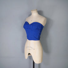 Load image into Gallery viewer, 50s 60s "LILLYWHITES" STRAPLESS BLUE SUN TOP / BONED BUSTIER - XS-S