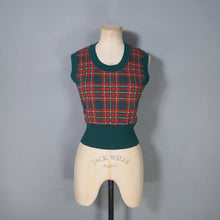 Load image into Gallery viewer, 70s GREEN AND RED FINE KNIT TARTAN TANK TOP / SLEEVELESS JUMPER - S