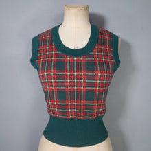Load image into Gallery viewer, 70s GREEN AND RED FINE KNIT TARTAN TANK TOP / SLEEVELESS JUMPER - S