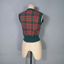 Load image into Gallery viewer, 70s GREEN AND RED FINE KNIT TARTAN TANK TOP / SLEEVELESS JUMPER - S