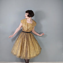Load image into Gallery viewer, 50s LEOPARD ANIMAL PRINT FULL SKIRTED CHIFFON PARTY DRESS WITH BIG COLLAR - XS-S