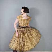 Load image into Gallery viewer, 50s LEOPARD ANIMAL PRINT FULL SKIRTED CHIFFON PARTY DRESS WITH BIG COLLAR - XS-S