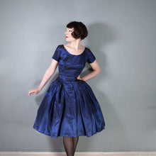 Load image into Gallery viewer, 50s MELBRAY MIDNIGHT BLUE METALLIC FULL SKIRTED PARTY DRESS - XS-S