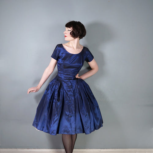 50s MELBRAY MIDNIGHT BLUE METALLIC FULL SKIRTED PARTY DRESS - XS-S