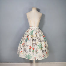 Load image into Gallery viewer, 50s NOVELTY PRINT FAIRYTALE BALL SCENE AND MUSICIANS COTTON FULL SKIRT - 26"