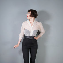 Load image into Gallery viewer, 50s SHEER WHITE BLOUSE WITH FLOCKED PATTERN AND BIG SLEEVES - S