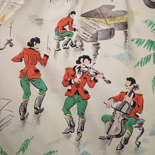 Load image into Gallery viewer, 50s NOVELTY PRINT FAIRYTALE BALL SCENE AND MUSICIANS COTTON FULL SKIRT - 26"