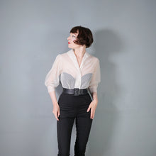 Load image into Gallery viewer, 50s SHEER WHITE BLOUSE WITH FLOCKED PATTERN AND BIG SLEEVES - S