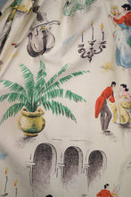 Load image into Gallery viewer, 50s NOVELTY PRINT FAIRYTALE BALL SCENE AND MUSICIANS COTTON FULL SKIRT - 26"
