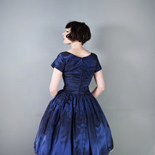 Load image into Gallery viewer, 50s MELBRAY MIDNIGHT BLUE METALLIC FULL SKIRTED PARTY DRESS - XS-S