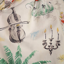 Load image into Gallery viewer, 50s NOVELTY PRINT FAIRYTALE BALL SCENE AND MUSICIANS COTTON FULL SKIRT - 26"