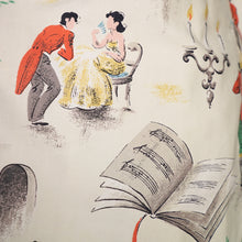 Load image into Gallery viewer, 50s NOVELTY PRINT FAIRYTALE BALL SCENE AND MUSICIANS COTTON FULL SKIRT - 26"