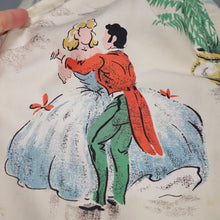 Load image into Gallery viewer, 50s NOVELTY PRINT FAIRYTALE BALL SCENE AND MUSICIANS COTTON FULL SKIRT - 26"