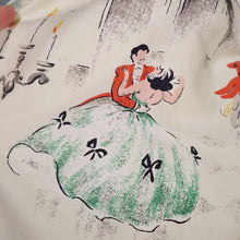 Load image into Gallery viewer, 50s NOVELTY PRINT FAIRYTALE BALL SCENE AND MUSICIANS COTTON FULL SKIRT - 26"