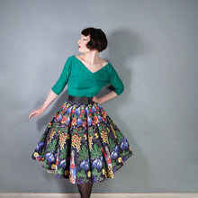 Load image into Gallery viewer, 50s BLACK RICHARD SHOPS &quot;CINZANO&quot; POPPING BOTTLES NOVELTY PRINT CIRCLE SKIRT - 25&quot;