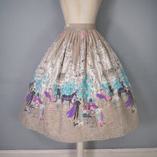 Load image into Gallery viewer, 50s PALE BROWN VICTORIAN STREET SCENE NOVELTY PRINT FULL SKIRT - 25.5"