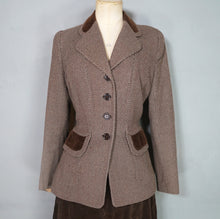 Load image into Gallery viewer, 40s CC41 UTILITY BROWN CORDUROY AND PATTERNED WOOL FITTED SKIRT SUIT - S