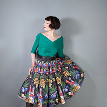 Load image into Gallery viewer, 50s BLACK RICHARD SHOPS &quot;CINZANO&quot; POPPING BOTTLES NOVELTY PRINT CIRCLE SKIRT - 25&quot;