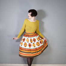 Load image into Gallery viewer, 50s 60s ORANGE STRIPE AND BALL PATTERN FULL COTTON SKIRT - 29.5&quot;