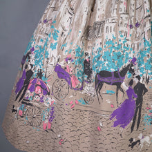 Load image into Gallery viewer, 50s PALE BROWN VICTORIAN STREET SCENE NOVELTY PRINT FULL SKIRT - 25.5"