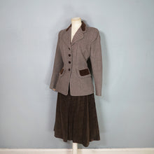 Load image into Gallery viewer, 40s CC41 UTILITY BROWN CORDUROY AND PATTERNED WOOL FITTED SKIRT SUIT - S