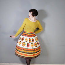 Load image into Gallery viewer, 50s 60s ORANGE STRIPE AND BALL PATTERN FULL COTTON SKIRT - 29.5&quot;