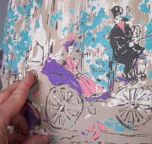 Load image into Gallery viewer, 50s PALE BROWN VICTORIAN STREET SCENE NOVELTY PRINT FULL SKIRT - 25.5"