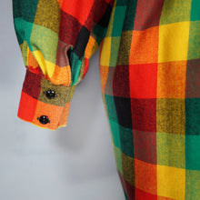 Load image into Gallery viewer, 70s LUIS CARING VIBRANT PLAID DRESS WITH VELVET EMPIRE BIB AND HUGE BALLOON SLEEVE - XS-S