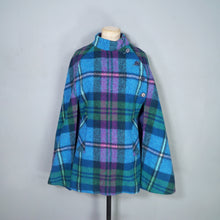 Load image into Gallery viewer, 70s JIMMY HOURIHAN "BORU" LIGHT BLUE, PINK AND GREEN PLAID WOOL CAPE - S-M
