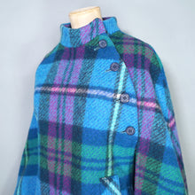 Load image into Gallery viewer, 70s JIMMY HOURIHAN "BORU" LIGHT BLUE, PINK AND GREEN PLAID WOOL CAPE - S-M