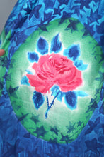 Load image into Gallery viewer, 50s FANTASTIC BLUE COTTON FULL SKIRT WITH PIK ROSE BORDER PRINT - 25.5"