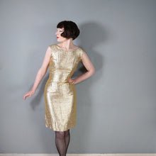 Load image into Gallery viewer, 60s SPARKLY METALLIC GOLD WIGGLE COCKTAIL DRESS - S