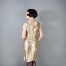 Load image into Gallery viewer, 60s SPARKLY METALLIC GOLD WIGGLE COCKTAIL DRESS - S